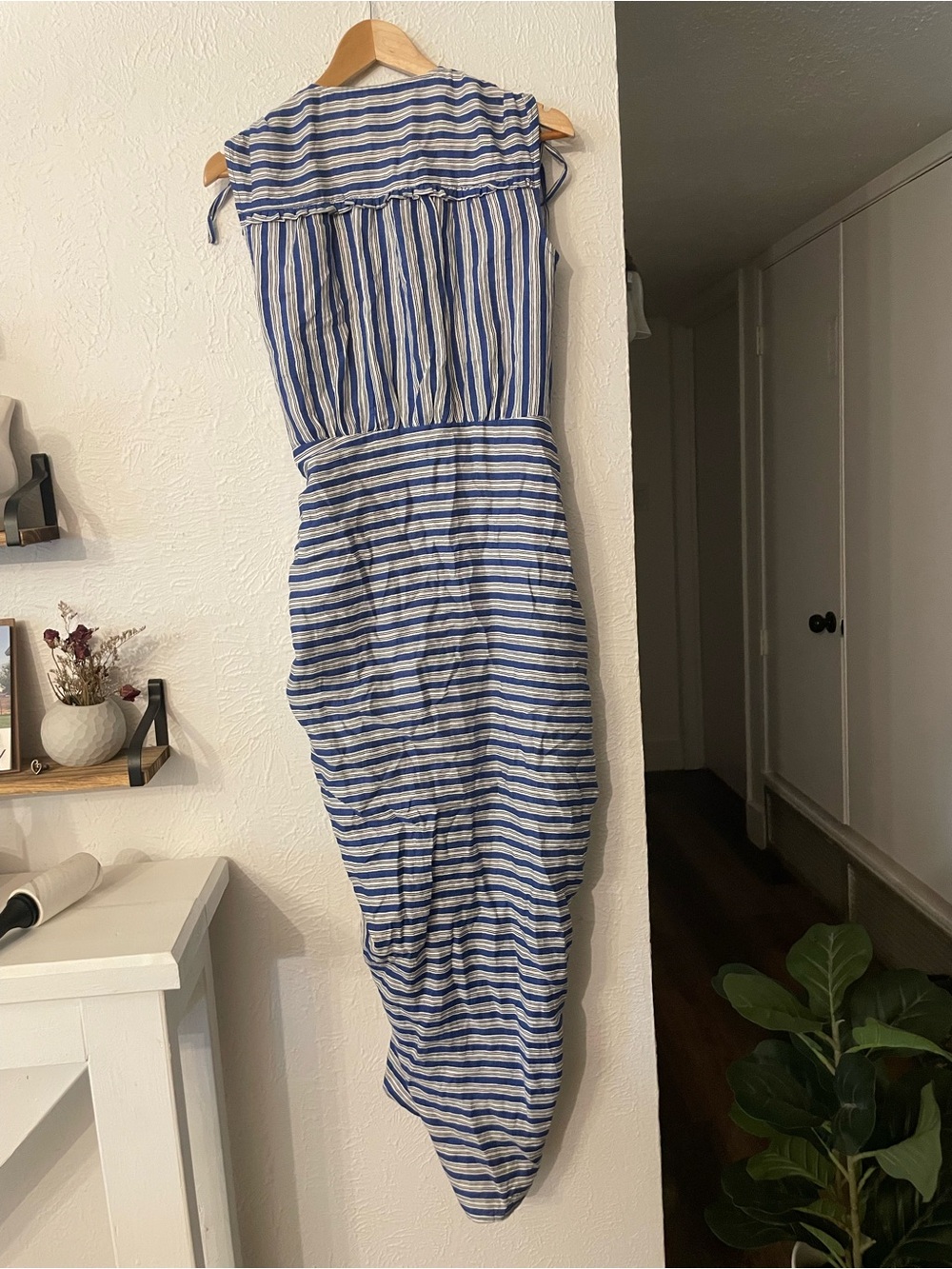 Veronica Beard Teagan Striped Wrap Midi Dress Blue White Size 2 - Picture 5 of 11
